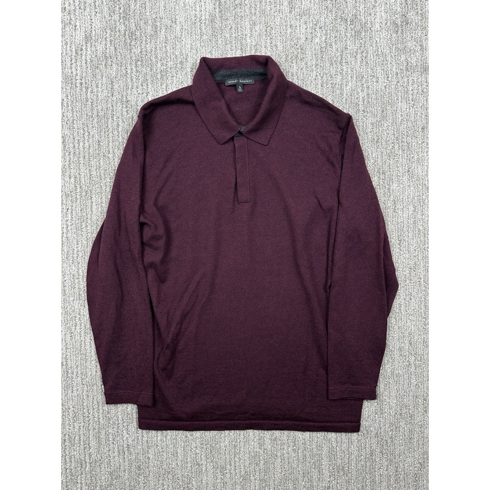 Robert Barakett Men's Maroon Merino Wool Polo Shirt Long Sleeve Pullover Size L